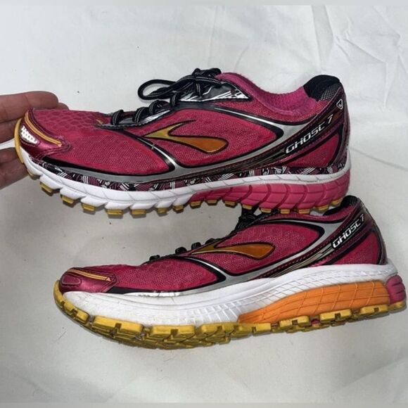 Brooks Women's Shoes Brooks Ghost 7 Running Sneaker - Size 7 Pink Orange Black - Picture 5 of 5